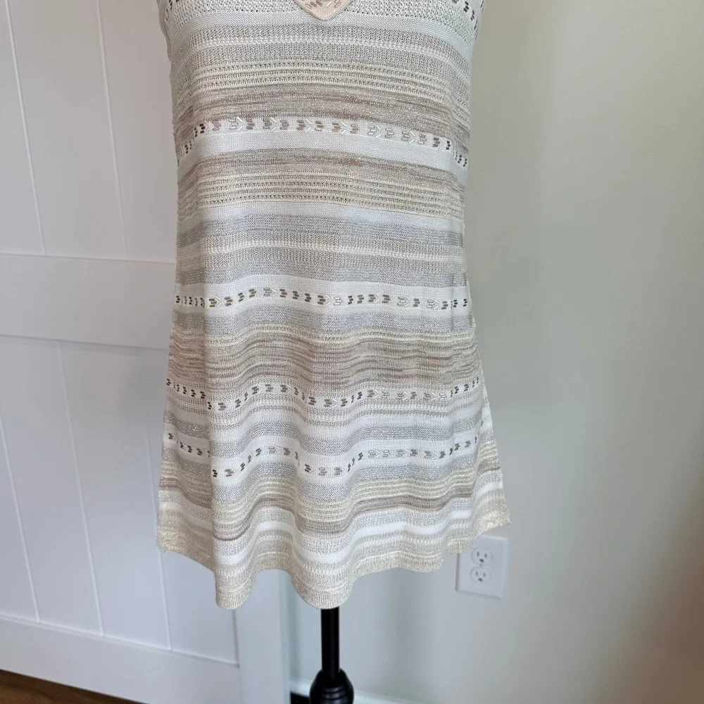White House Black Market Metallic Striped Embellished Knit Tank Top Medium